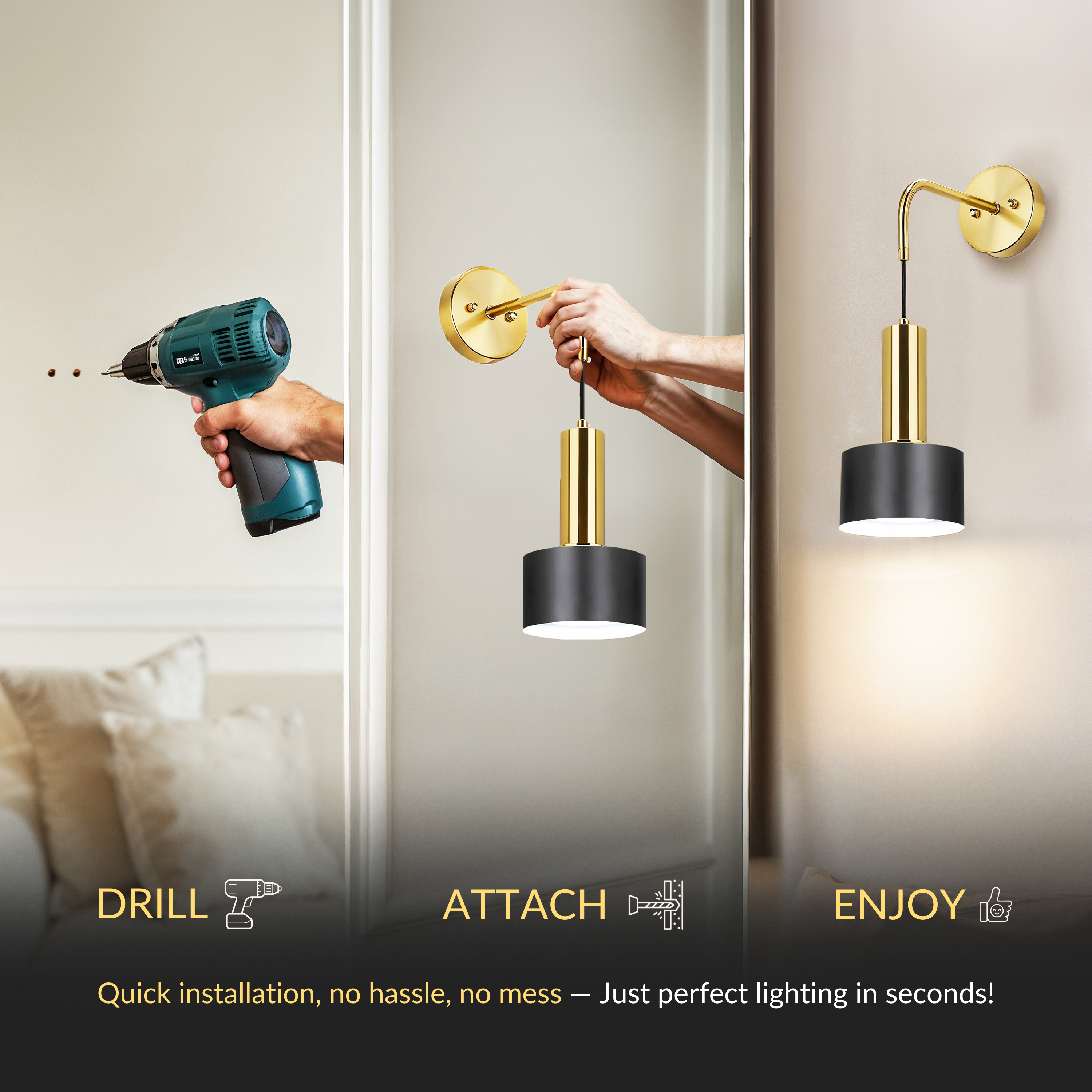 Appliques murales sans fil GLOWDROP – Lot de 2 + 2 ampoules offertes